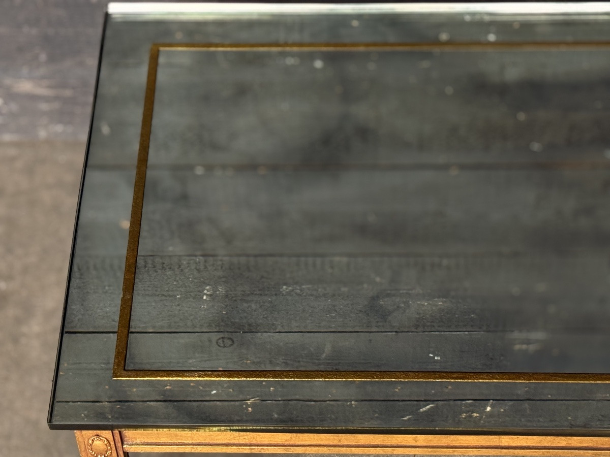 Table de salon bois doré et miroir églomisé-photo-3