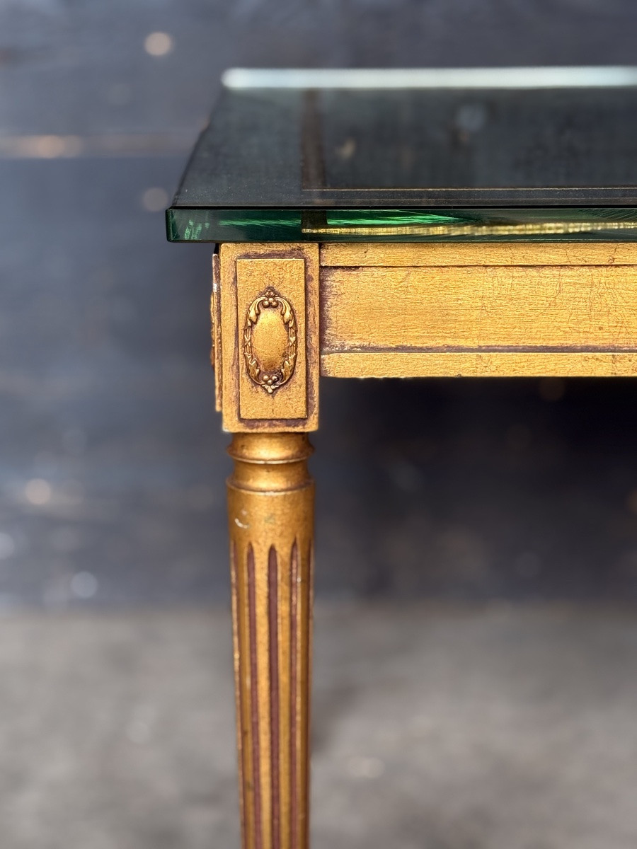Table de salon bois doré et miroir églomisé-photo-5