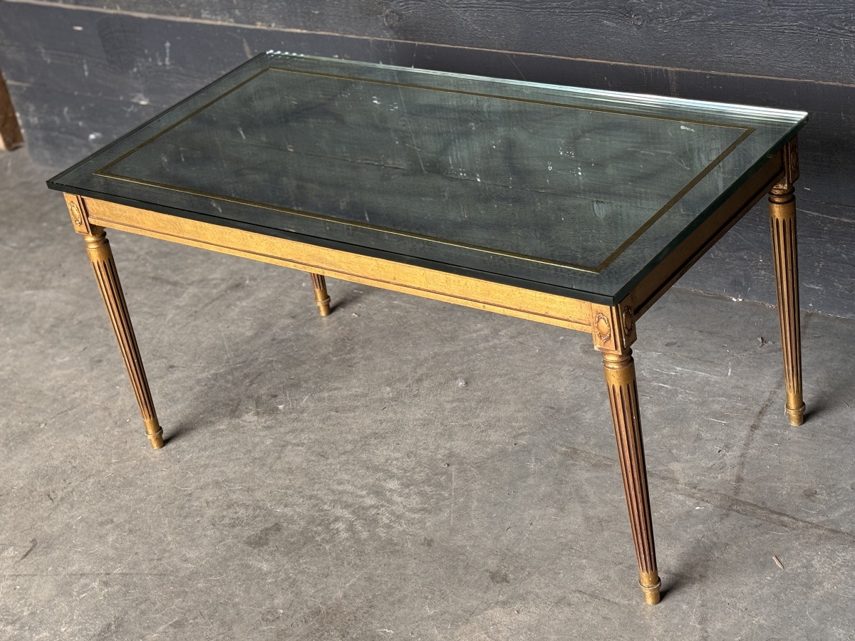Table de salon bois doré et miroir églomisé-photo-7