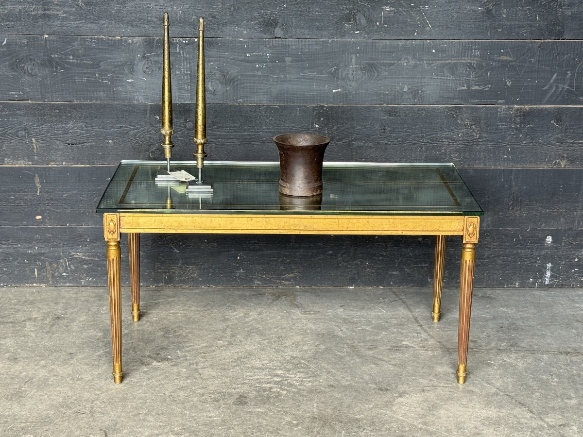 Table de salon bois doré et miroir églomisé