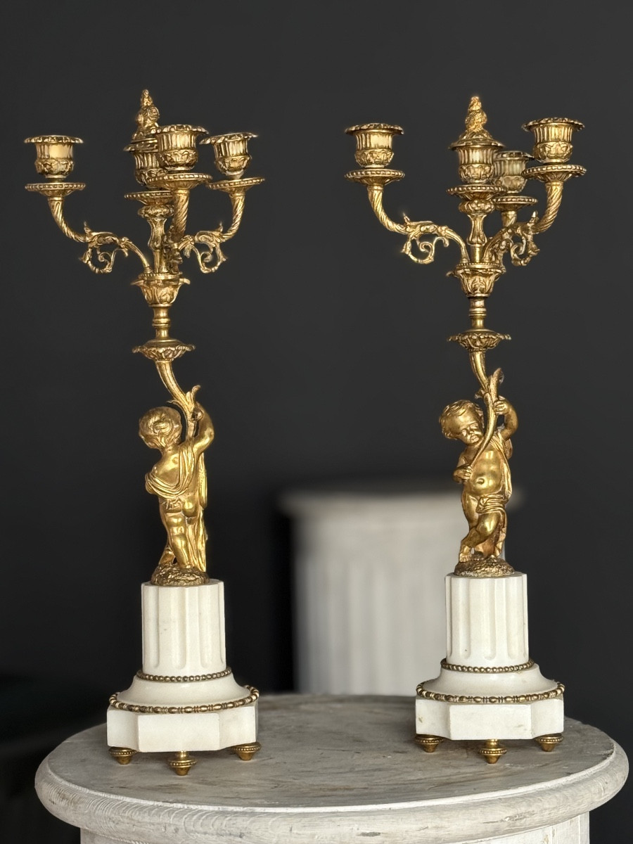 Paire de candélabre en bronze doré -photo-4