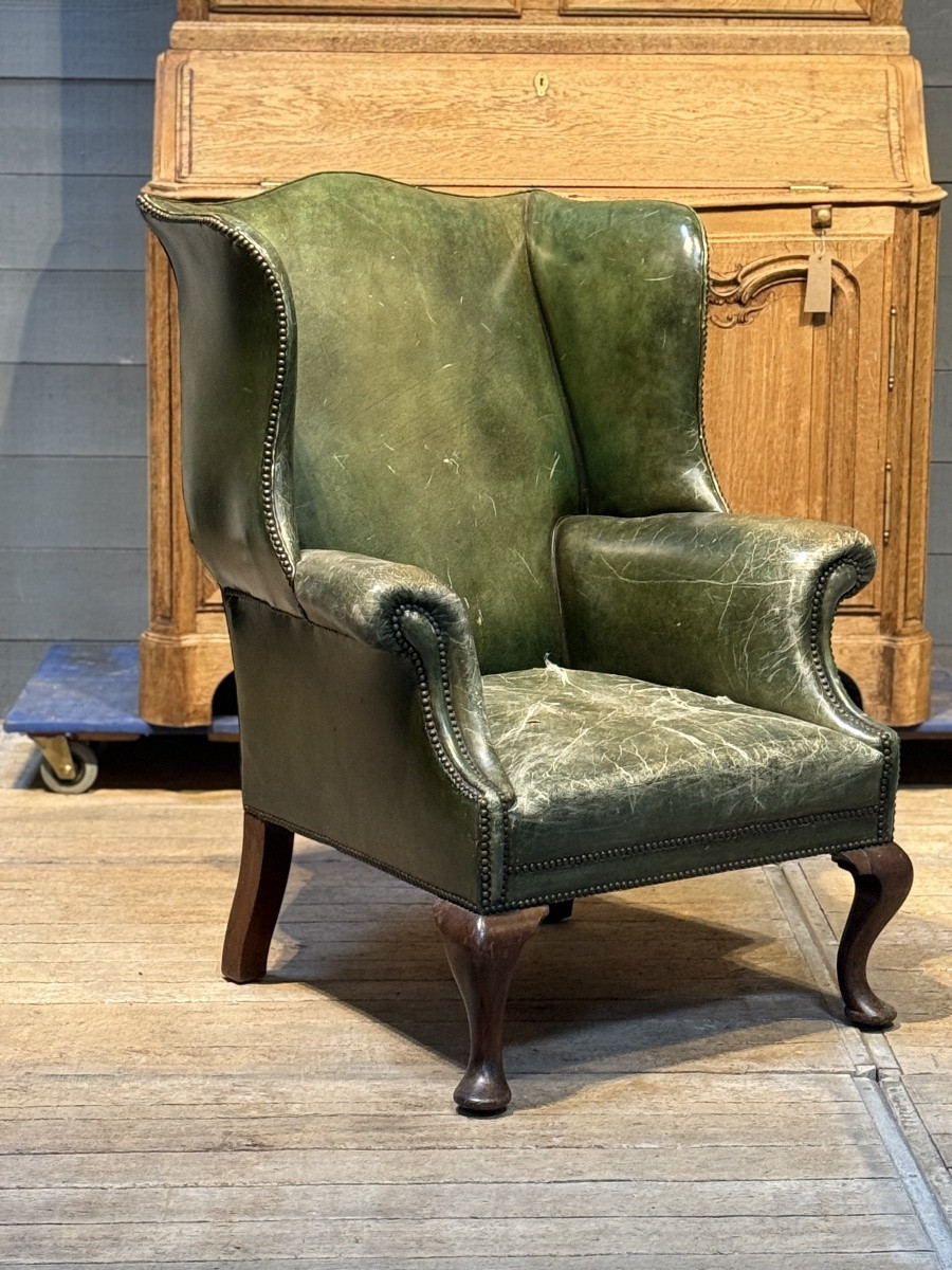 English Green Leather Armchair-photo-2