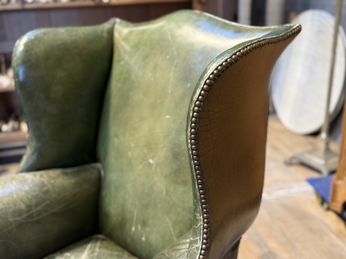 English Green Leather Armchair-photo-4