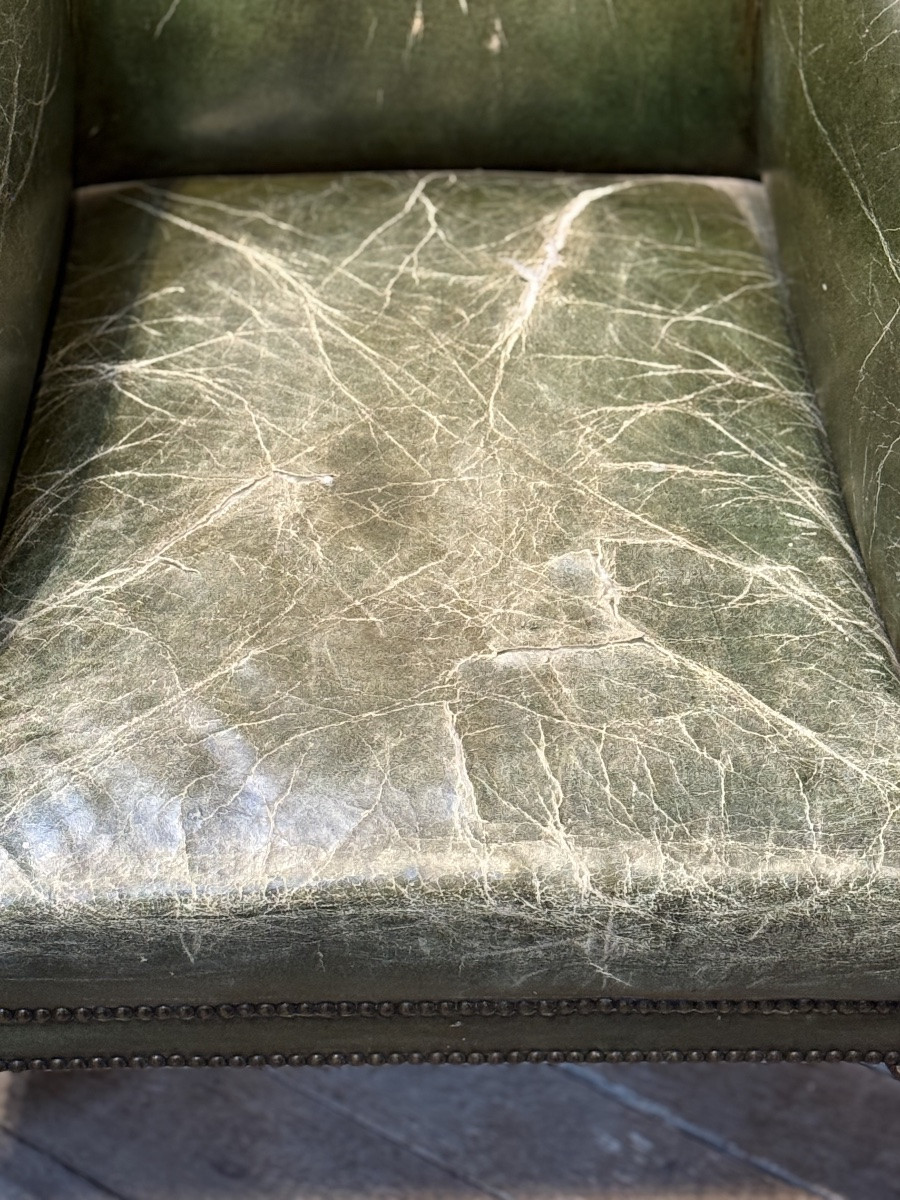 English Green Leather Armchair-photo-2