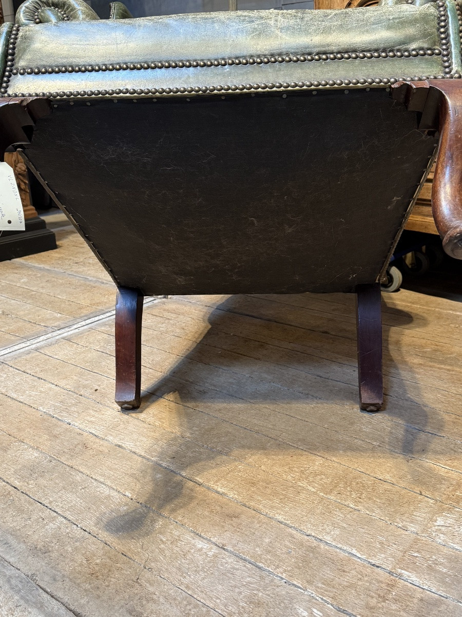 English Green Leather Armchair-photo-5