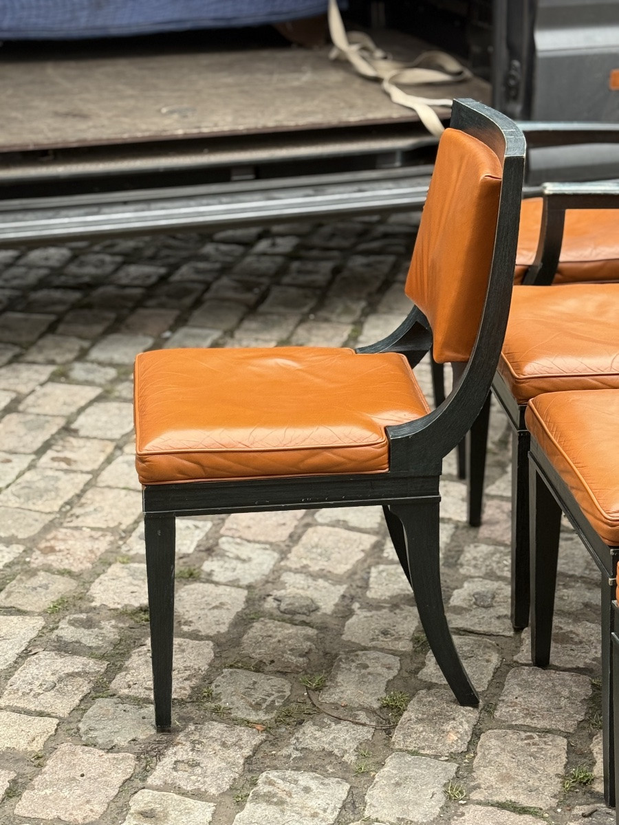 6 Vintage Leather Chairs & 2 Armchairs-photo-2