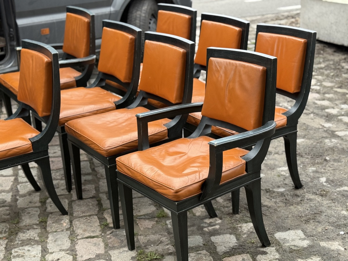 6 Vintage Leather Chairs & 2 Armchairs-photo-3