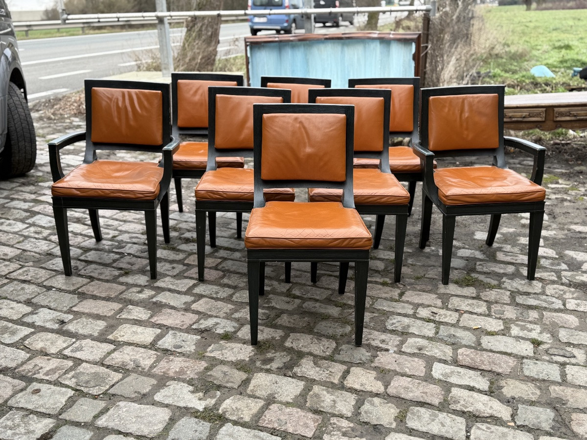 6 Vintage Leather Chairs & 2 Armchairs-photo-1