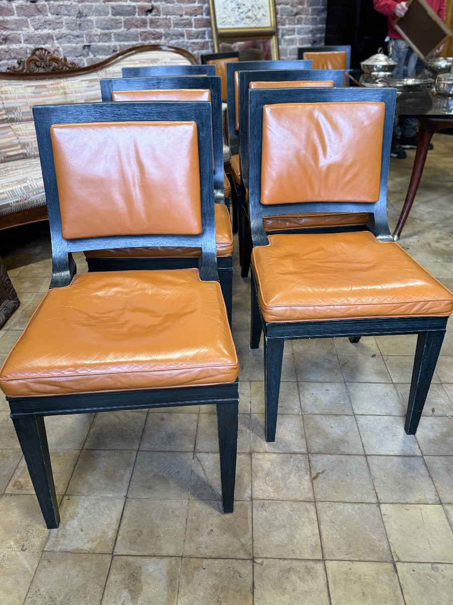 6 Vintage Leather Chairs & 2 Armchairs-photo-5