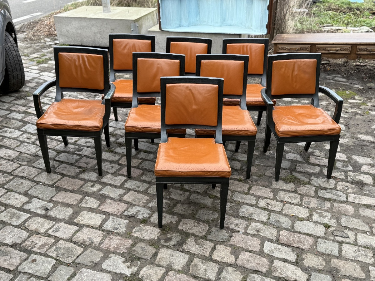 6 Vintage Leather Chairs & 2 Armchairs-photo-6