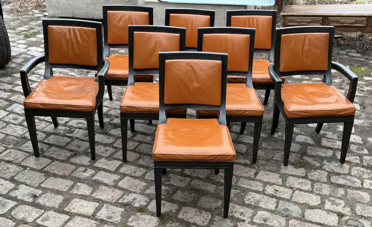 6 Vintage Leather Chairs & 2 Armchairs