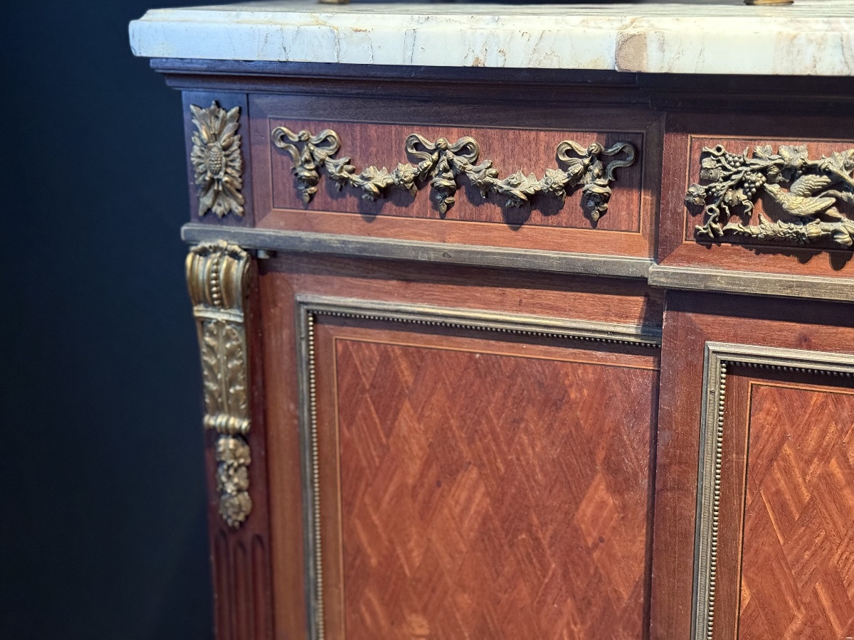 A Side Board In Marquetry And Finely Chiseled Bronze. -photo-2