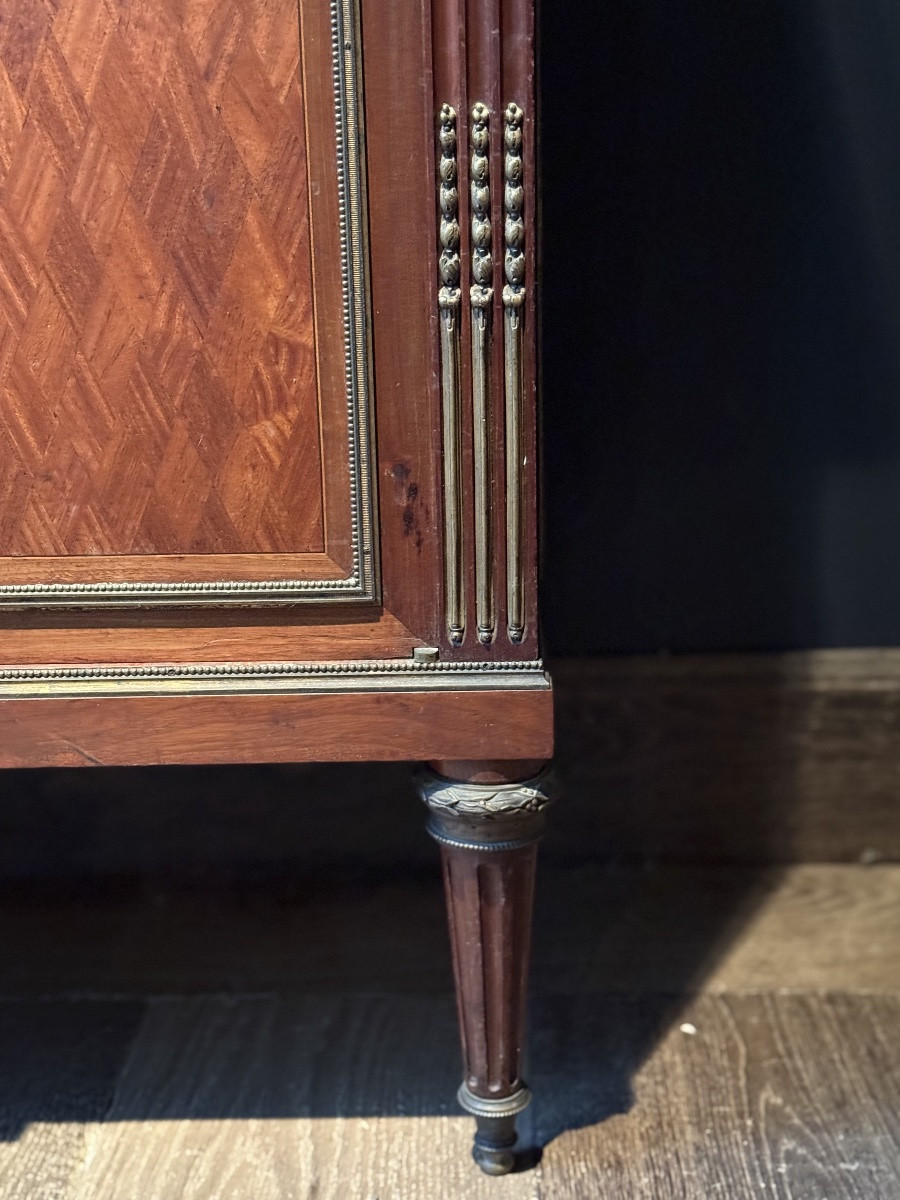 A Side Board In Marquetry And Finely Chiseled Bronze. -photo-4