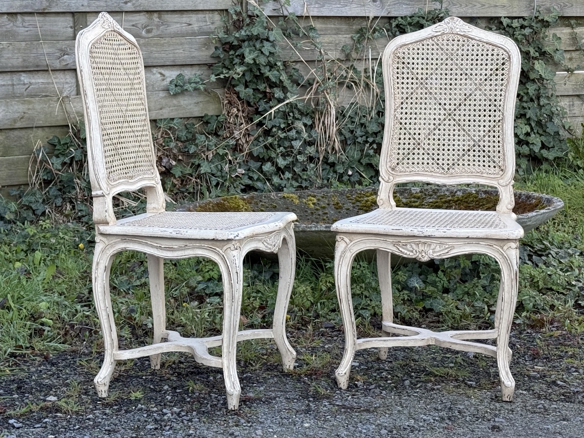 Set Of 8 Weathered, Cane-seated Chairs -photo-1