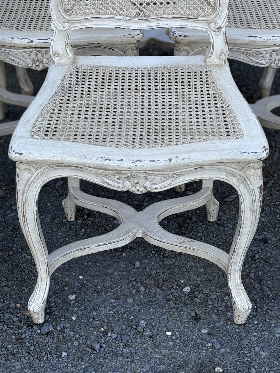 Set Of 8 Weathered, Cane-seated Chairs -photo-6