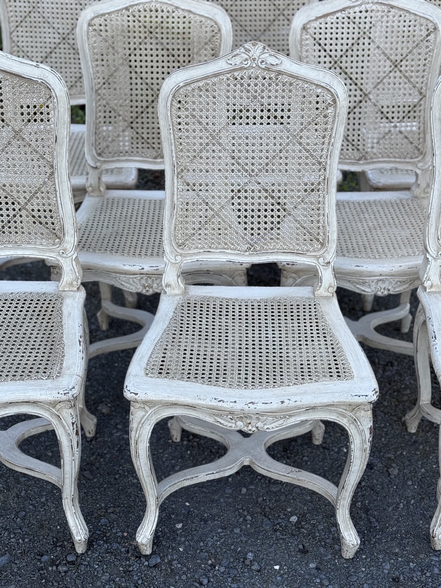 Set Of 8 Weathered, Cane-seated Chairs -photo-7