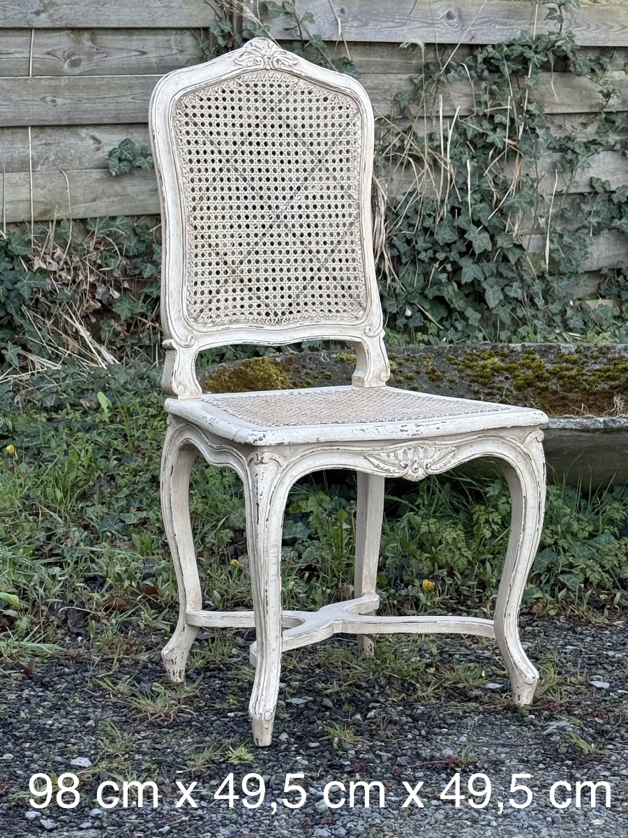 Set Of 8 Weathered, Cane-seated Chairs 