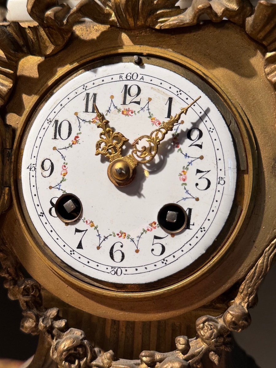 Pendule en régule & marbre avec paire de bougeoirs -photo-1