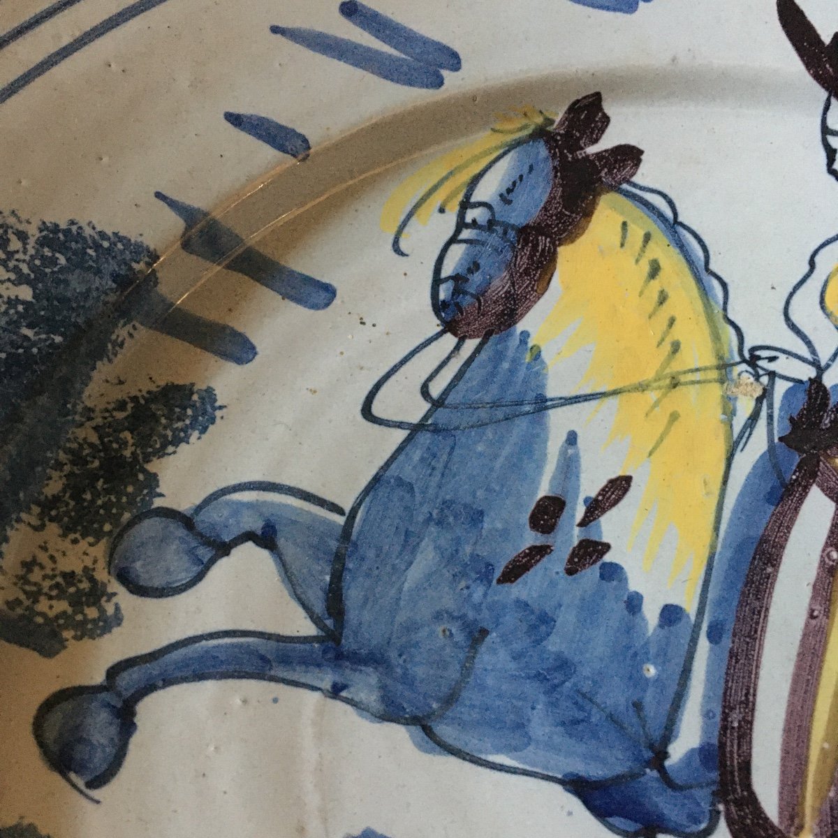 Majolica Dish (rider On Horseback) Around 1700.-photo-3