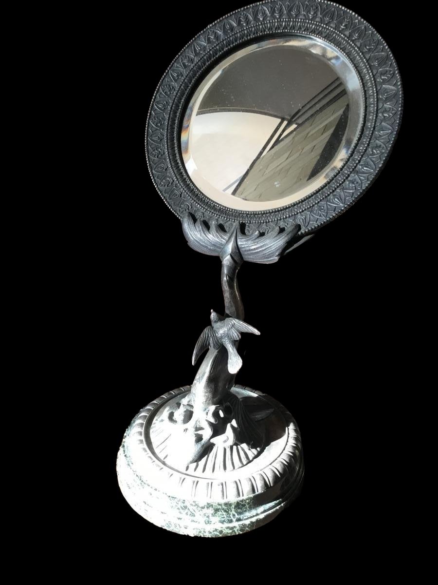 Silver Bronze Table Mirror.-photo-3