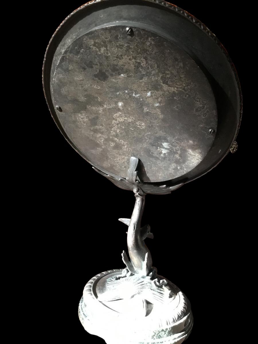 Miroir De Table En Bronze Argenté.-photo-4