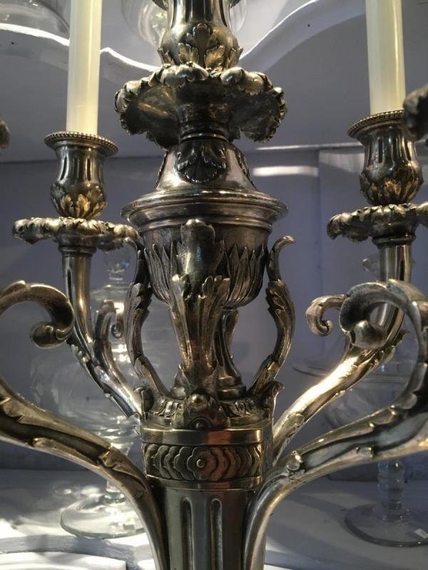 Paire De Candélabres Louis XVI En Bronze Argenté 19ème.-photo-3