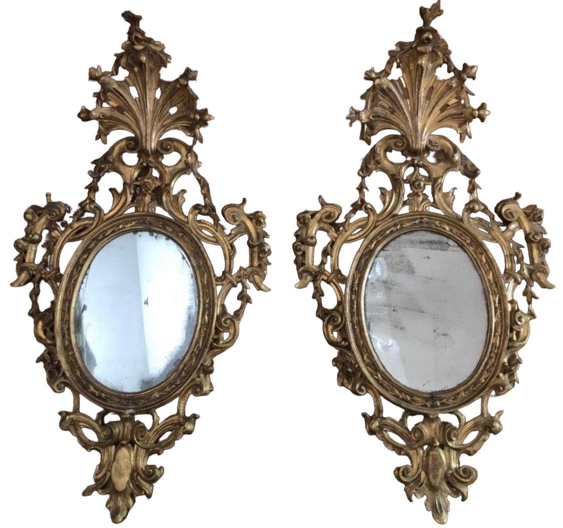  Set Of 4 Castle Mirrors In Gilded Wood 18thc.-photo-3
