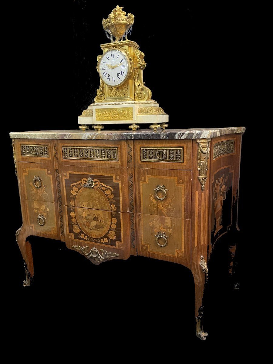 Beautiful Marquetry Commode In Rosewood Louis XVI Style 1900-photo-1