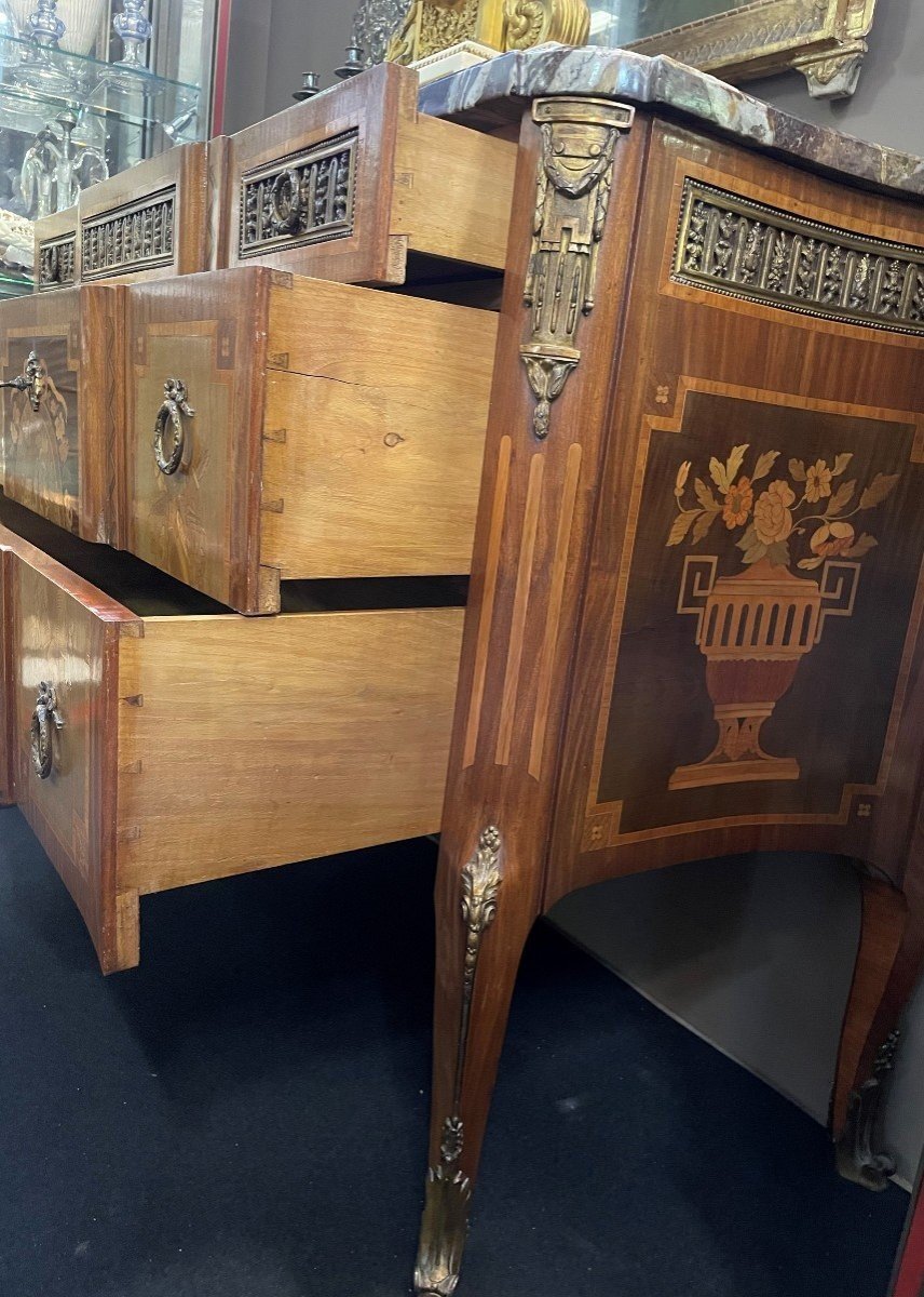 Beautiful Marquetry Commode In Rosewood Louis XVI Style 1900-photo-6