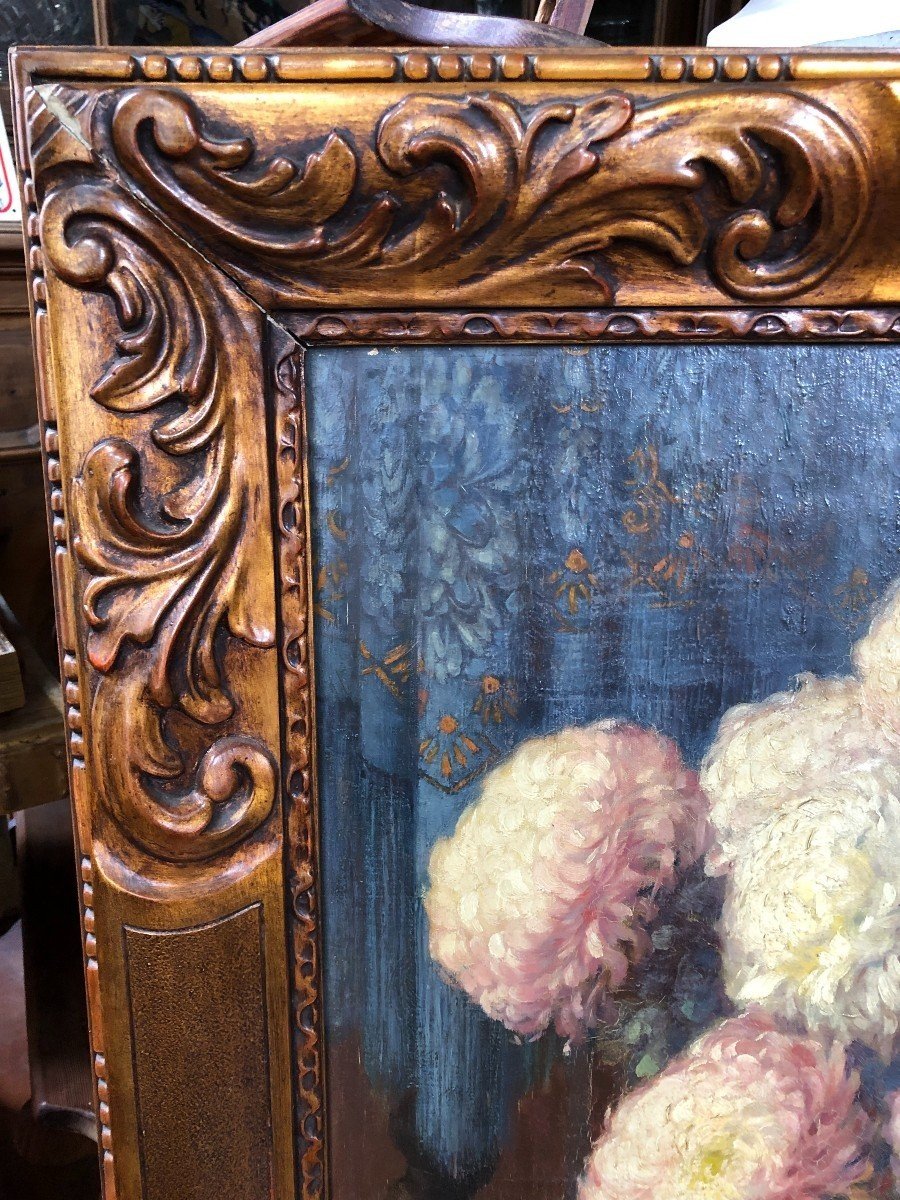 Decorative Painting "flowers In A Vase" Oil On Canvas 1920-1930.-photo-2