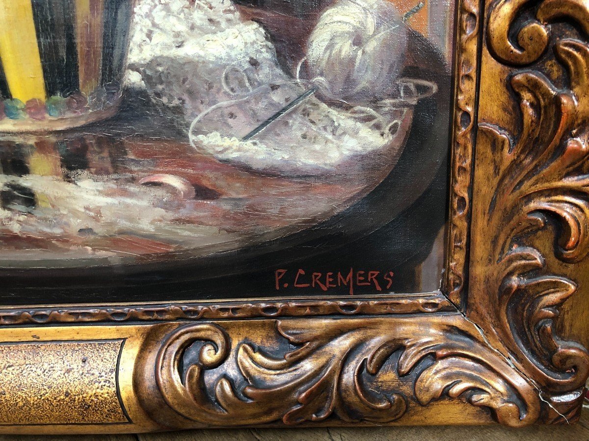 Decorative Painting "flowers In A Vase" Oil On Canvas 1920-1930.-photo-3