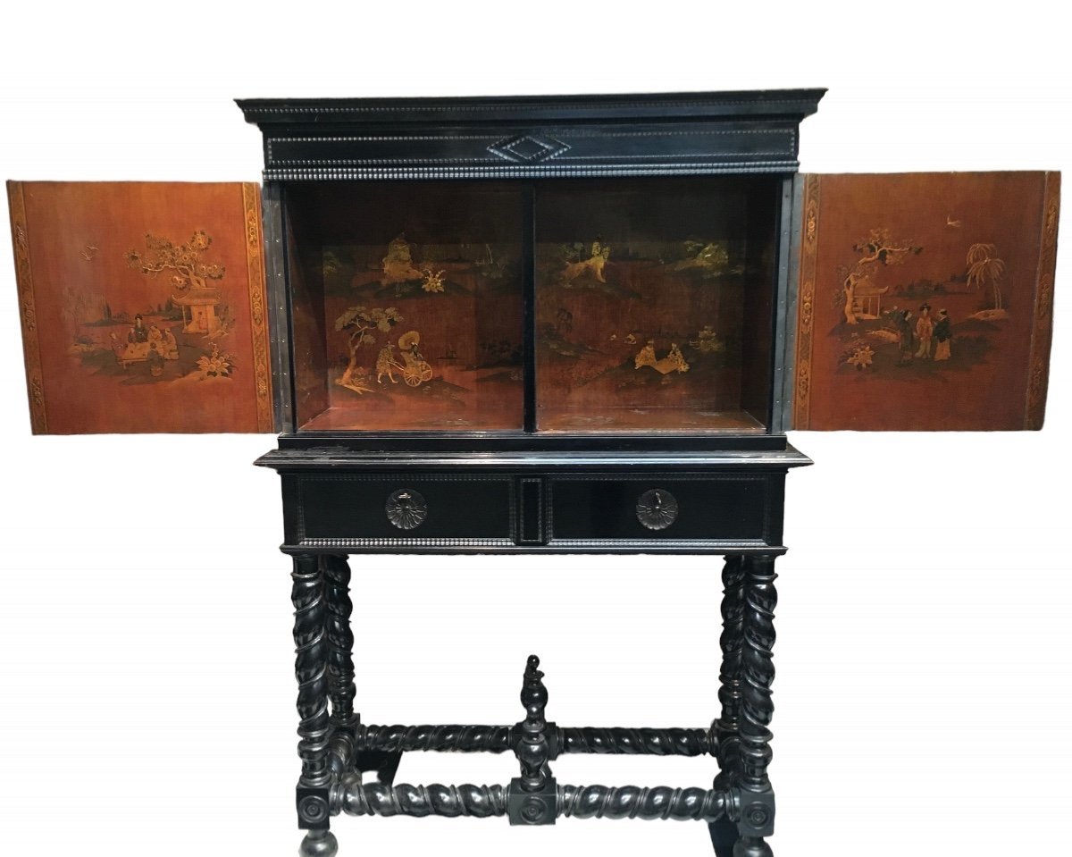 Cabinet With Carved Panels In Ebony 17th /19th Century-photo-3