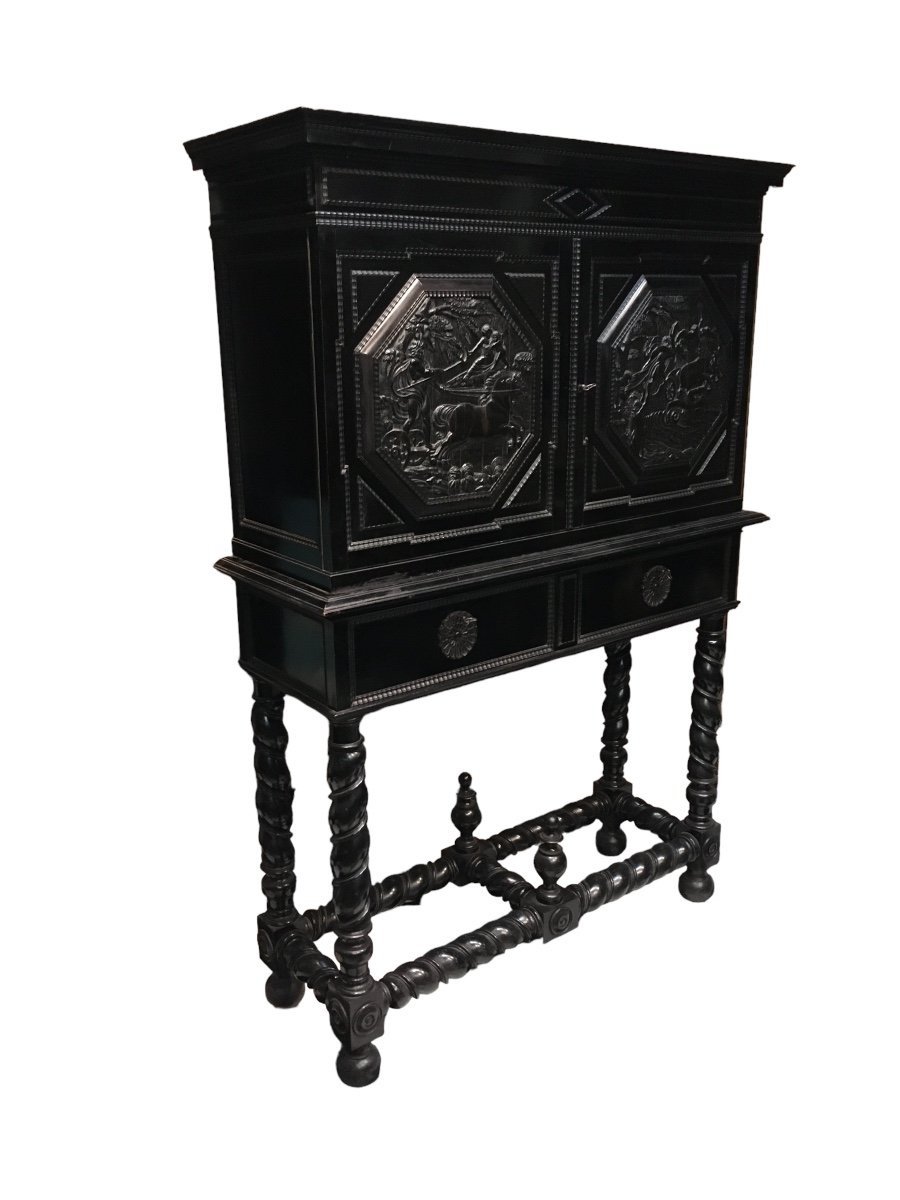 Cabinet With Carved Panels In Ebony 17th /19th Century-photo-4