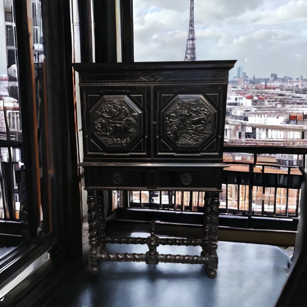 Cabinet With Carved Panels In Ebony 17th /19th Century-photo-2