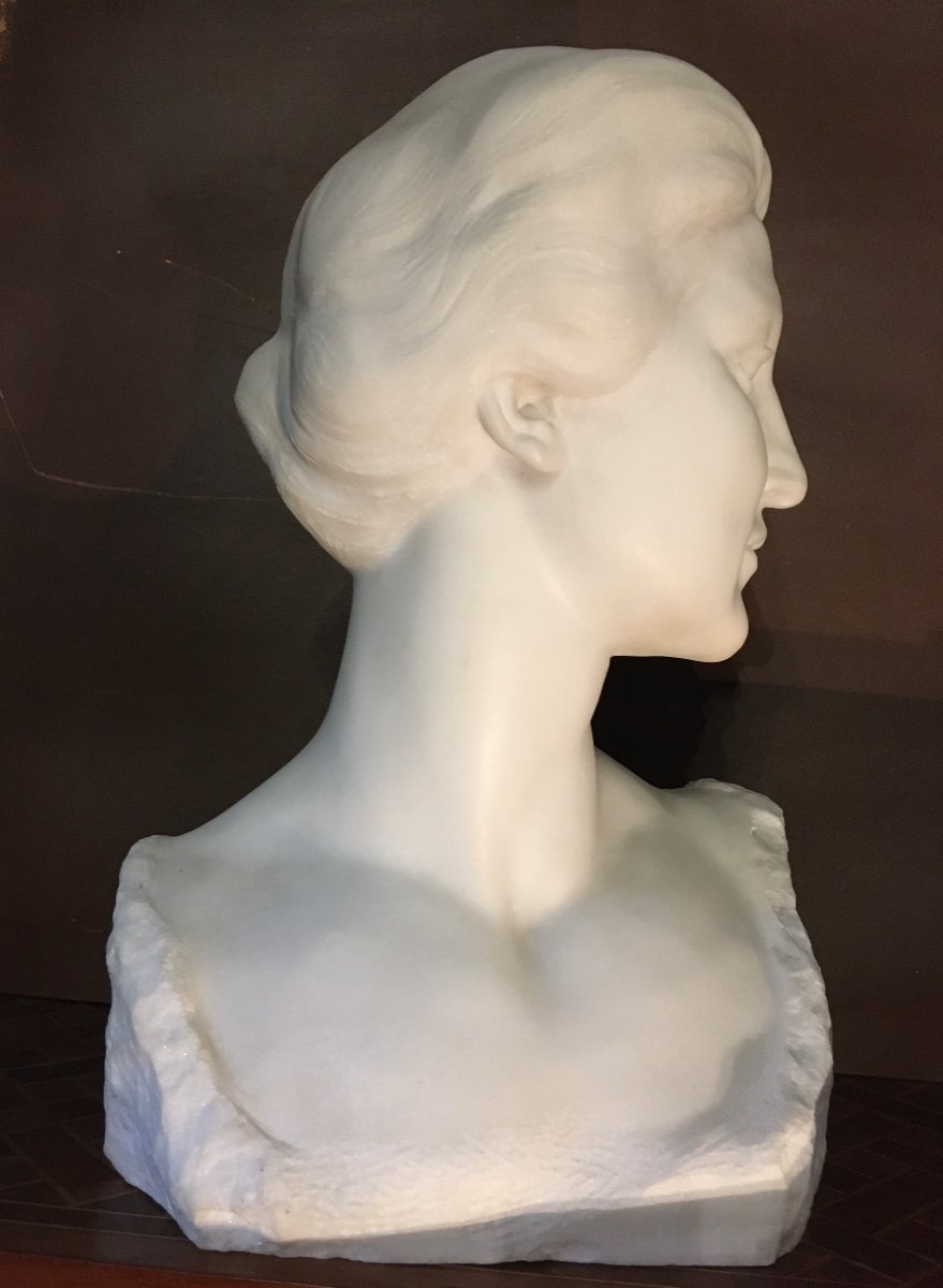 Art Deco Carrara Marble Bust 1926-photo-5