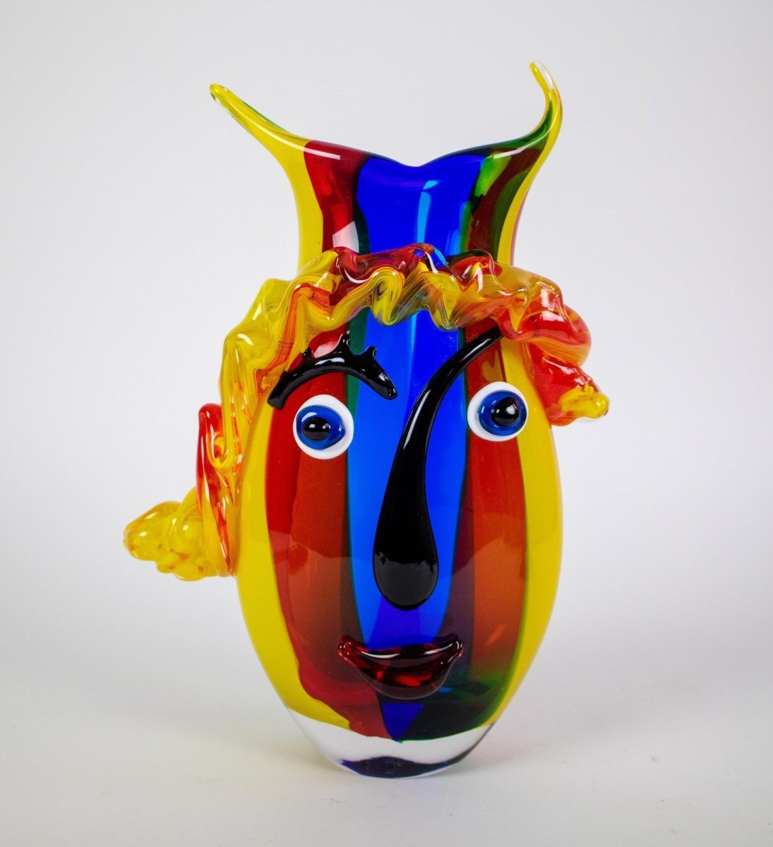 Vase En Verre De Murano Coloré " Clown Face " 20ème.