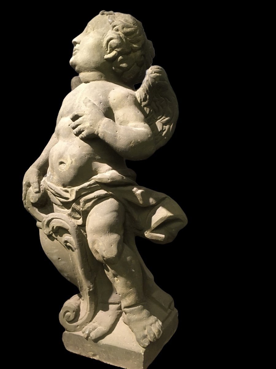 2 Large H: (98cm) Baroque Angels In Stone Around 1700-photo-3
