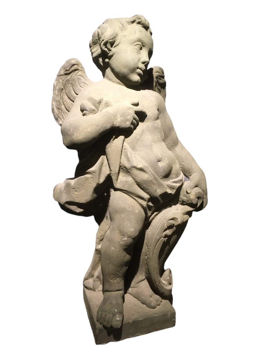 2 Large H: (98cm) Baroque Angels In Stone Around 1700-photo-1