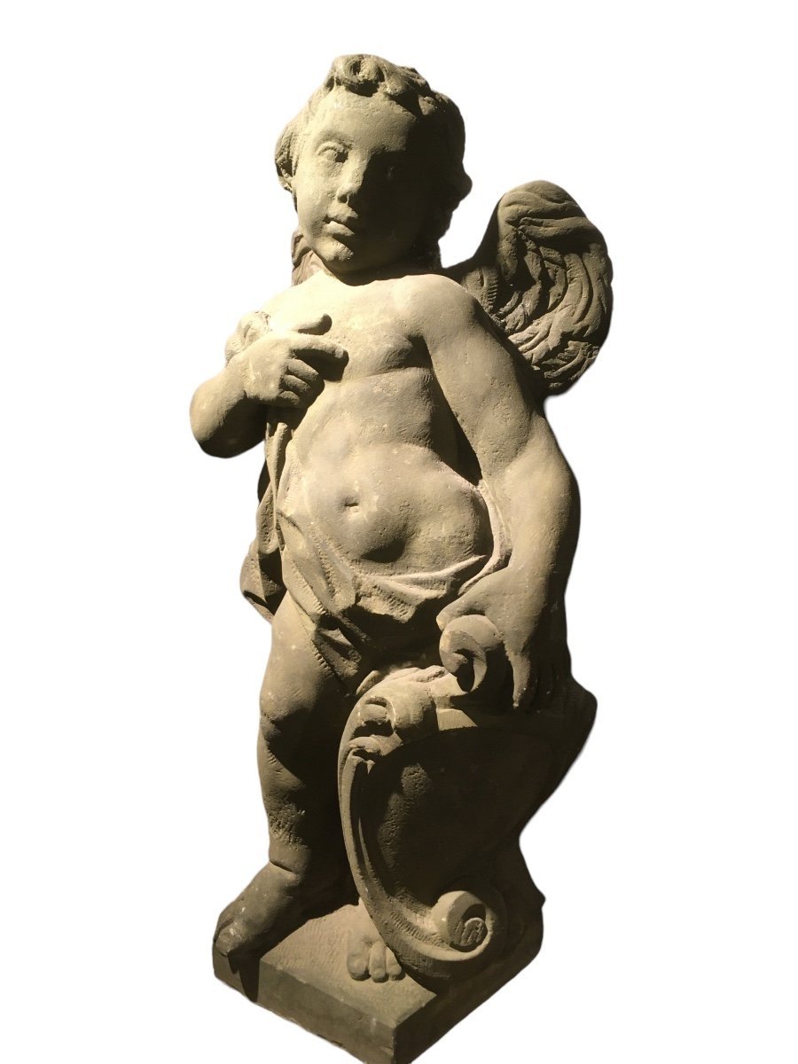 2 Large H: (98cm) Baroque Angels In Stone Around 1700-photo-2