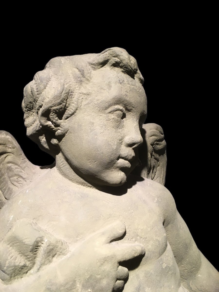 2 Large H: (98cm) Baroque Angels In Stone Around 1700-photo-3