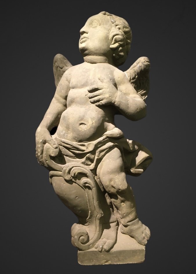 2 Large H: (98cm) Baroque Angels In Stone Around 1700-photo-5