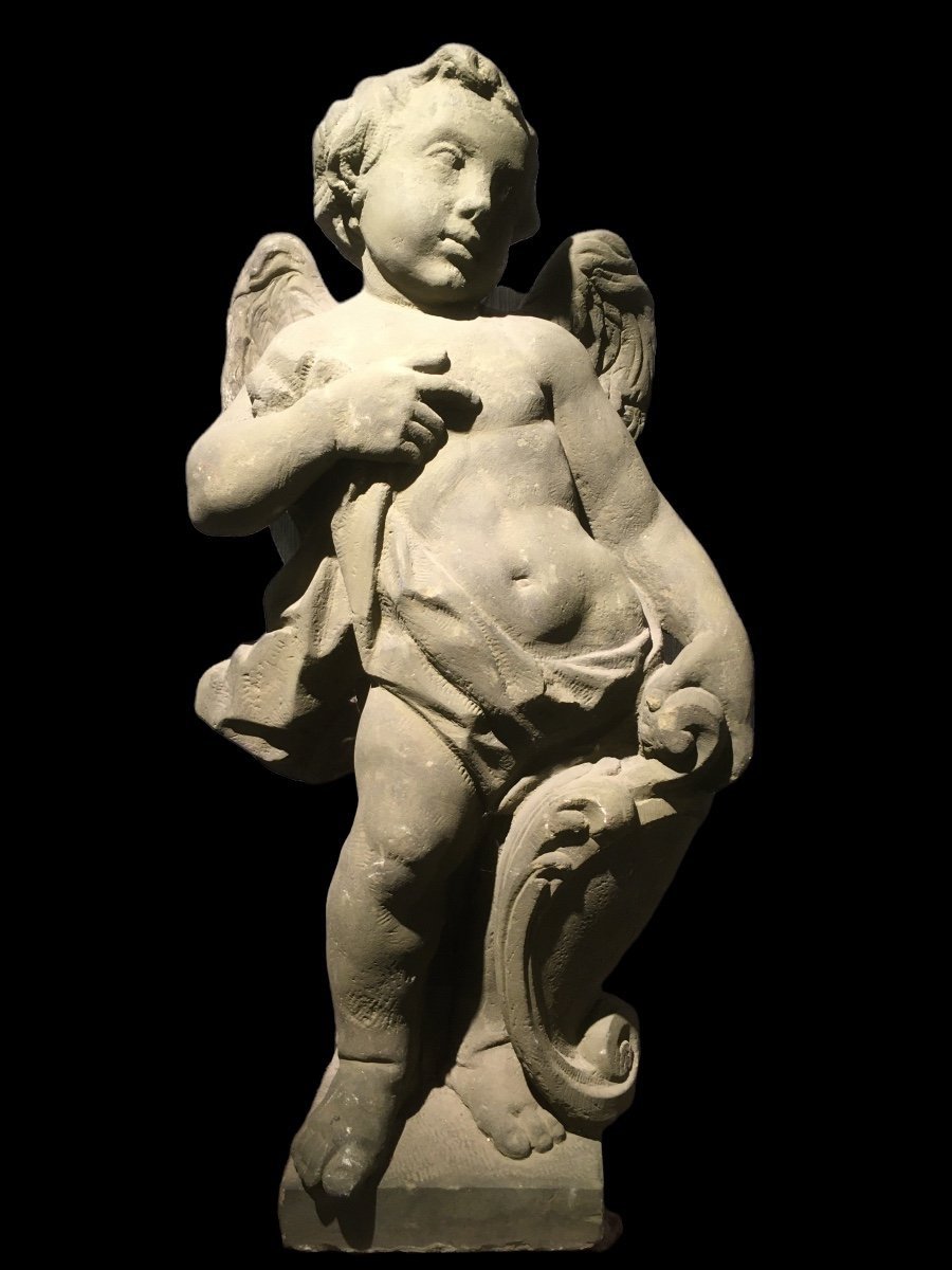 2 Large H: (98cm) Baroque Angels In Stone Around 1700-photo-7