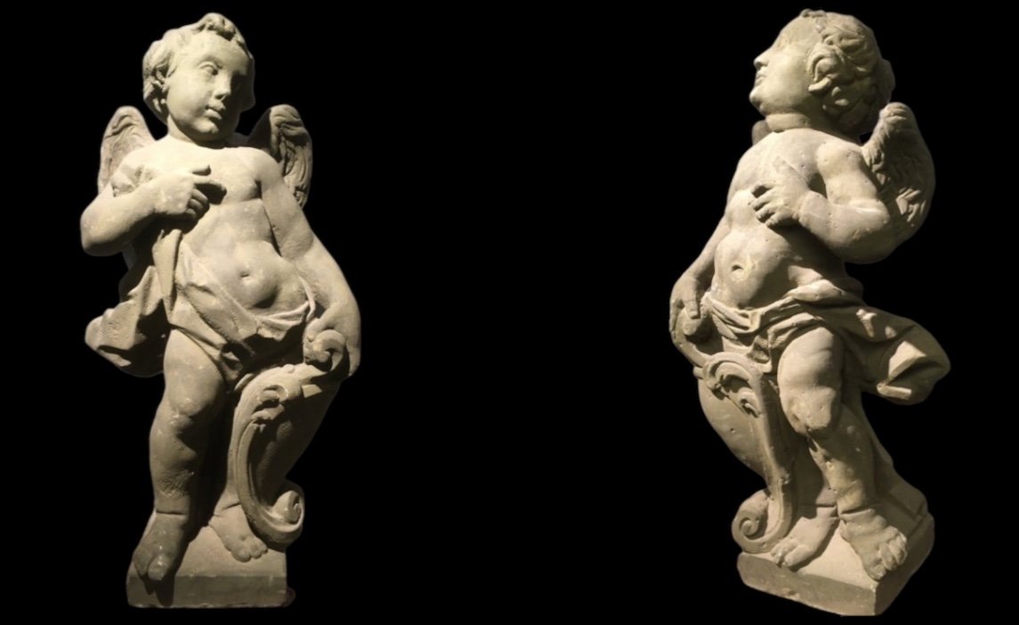 2 Large H: (98cm) Baroque Angels In Stone Around 1700