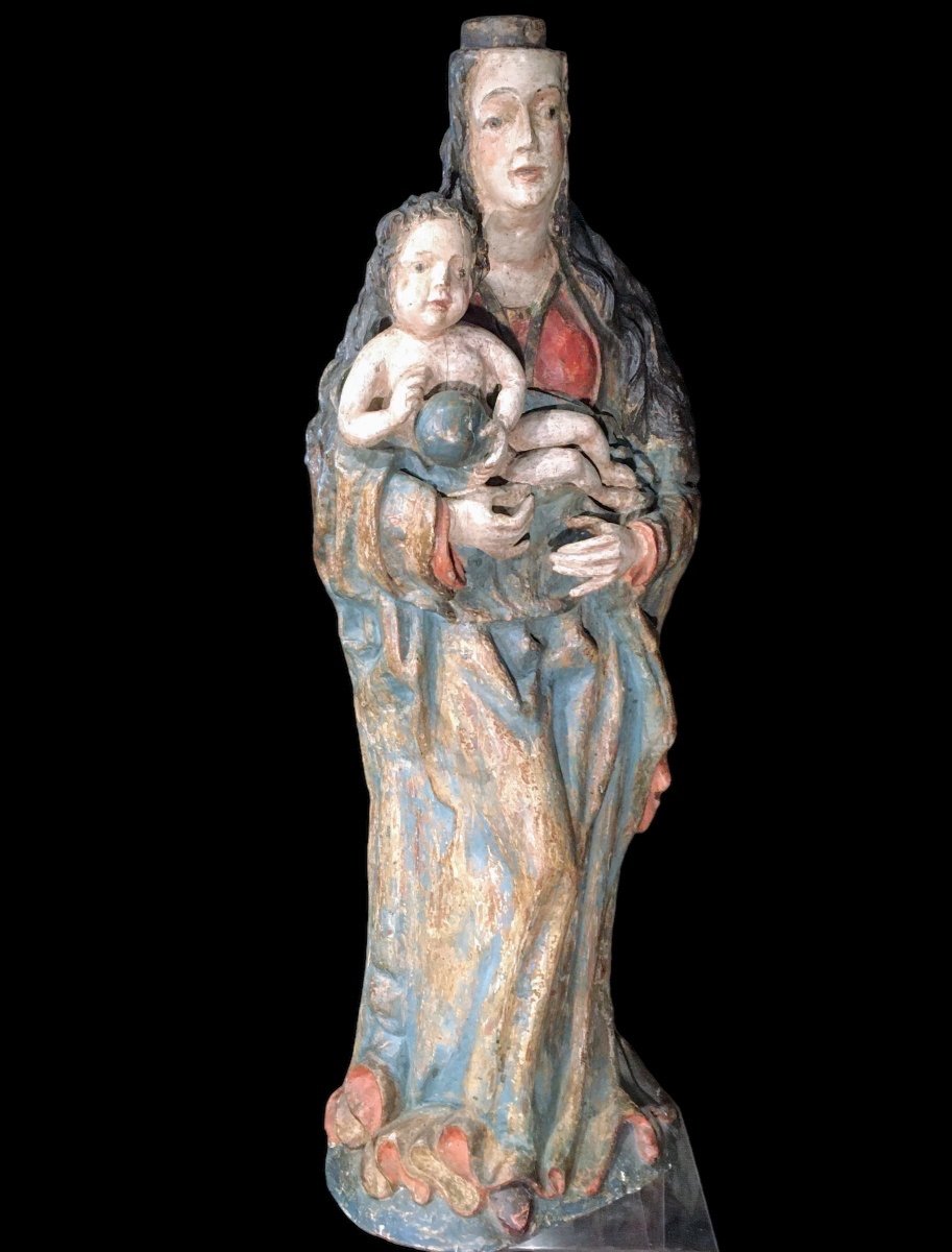 Verge à l'Enfant Polychrome Wood Around 1600 Height: 87 Cm.-photo-1