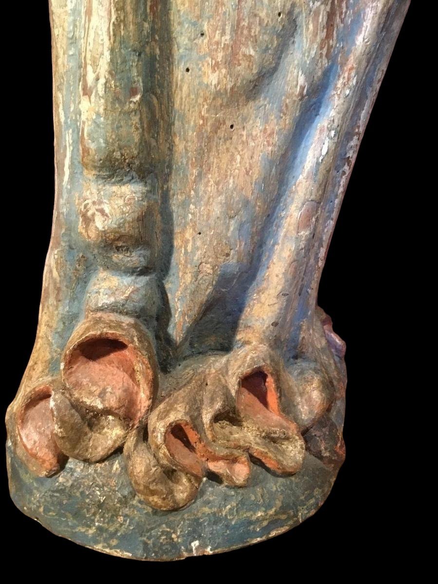 Verge à l'Enfant Polychrome Wood Around 1600 Height: 87 Cm.-photo-6