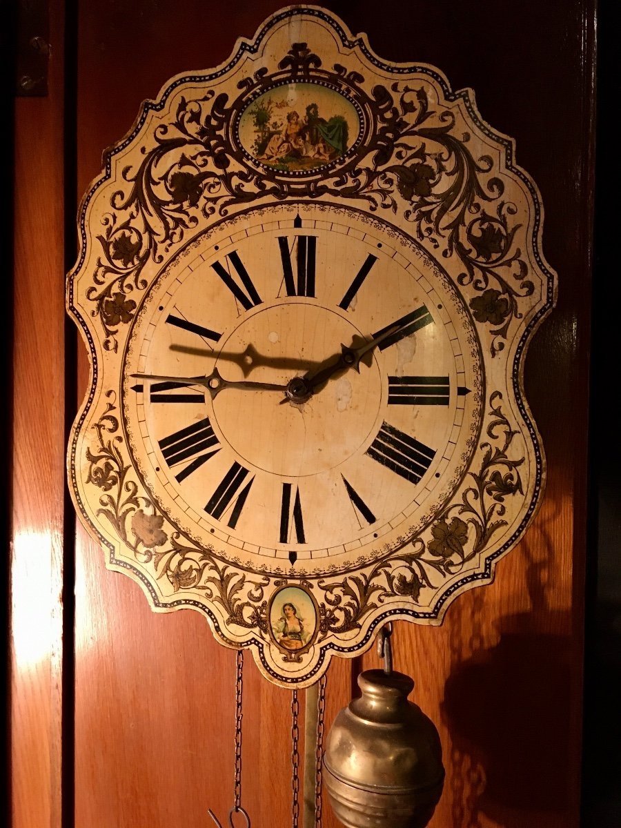 Wall Clock In Polychromed Wood Around 1860-photo-7