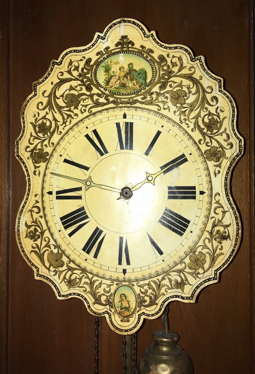 Wall Clock In Polychromed Wood Around 1860