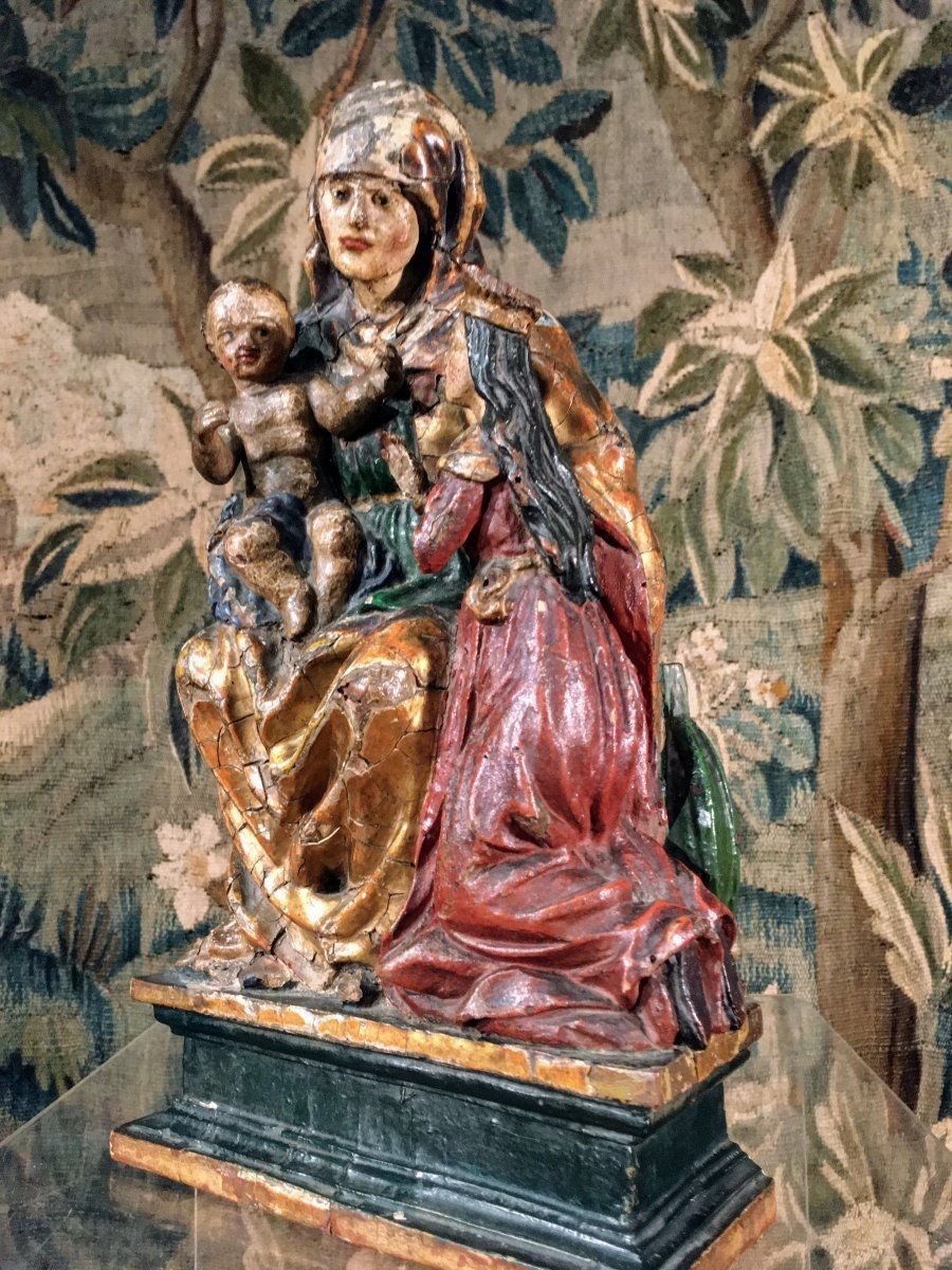 Saint Anne Trinitarian In Polychromed Wood 16th Century-photo-4