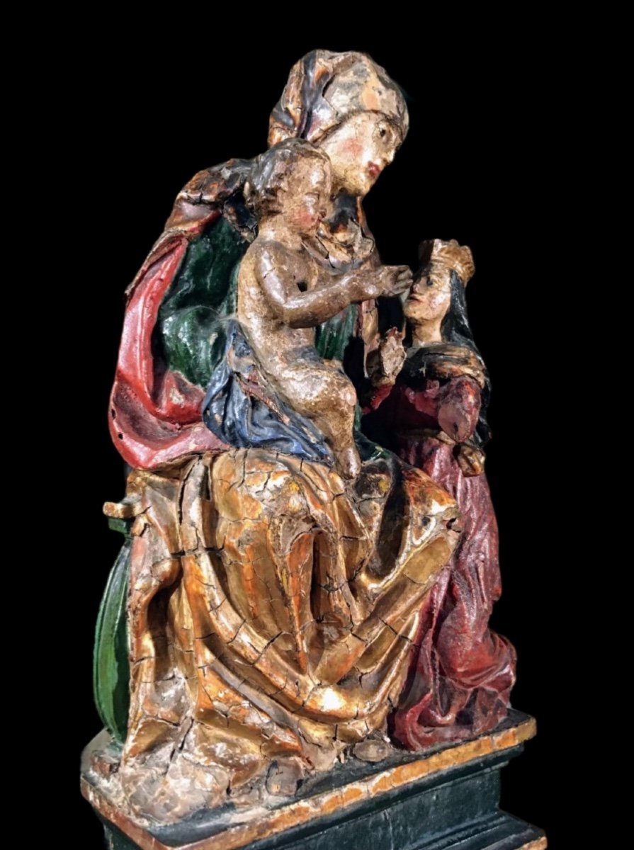 Saint Anne Trinitarian In Polychromed Wood 16th Century-photo-1