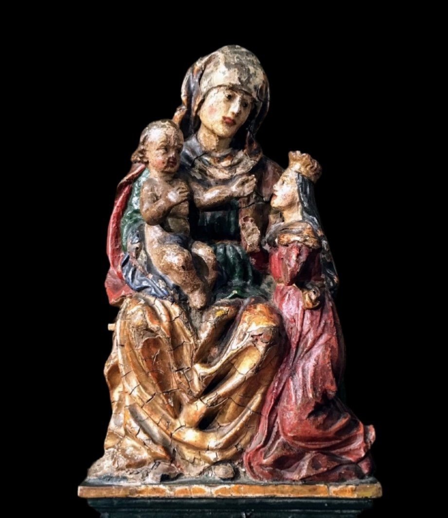 Saint Anne Trinitarian In Polychromed Wood 16th Century-photo-2